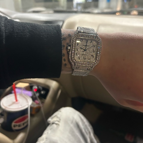 Silver Diamond-Encrusted Watch